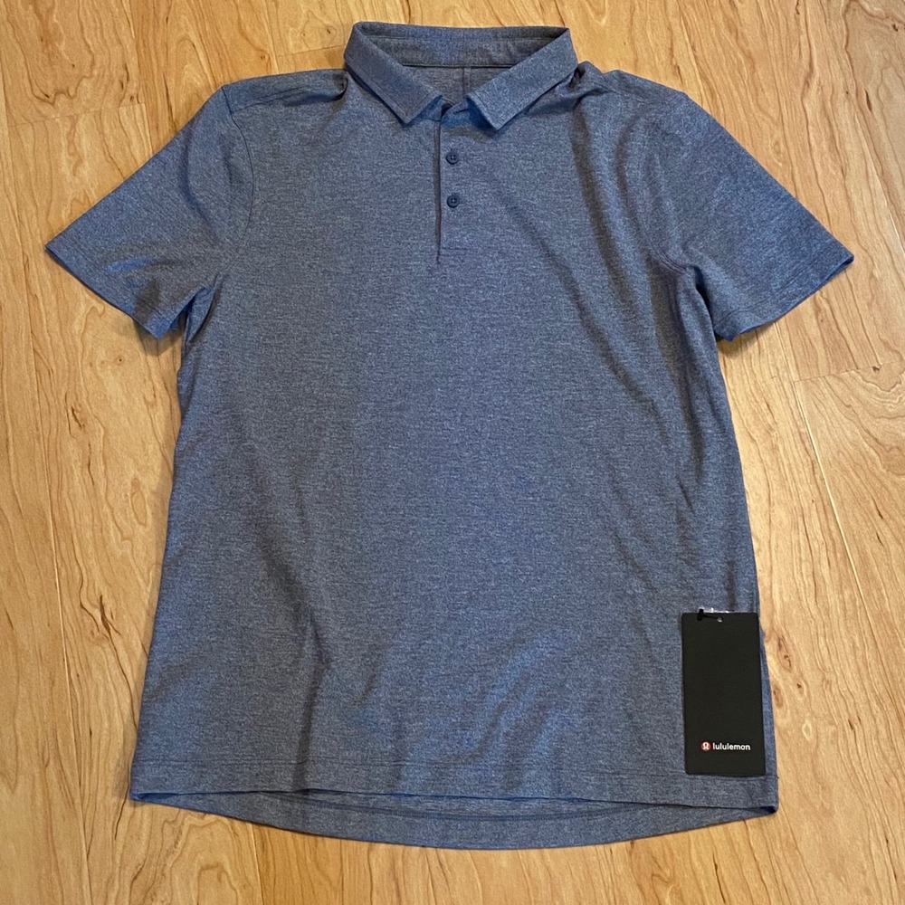 Lululemon Evolution Polo Pique Shirt Heathered True Navy HTIR Slim Fit Large NEW